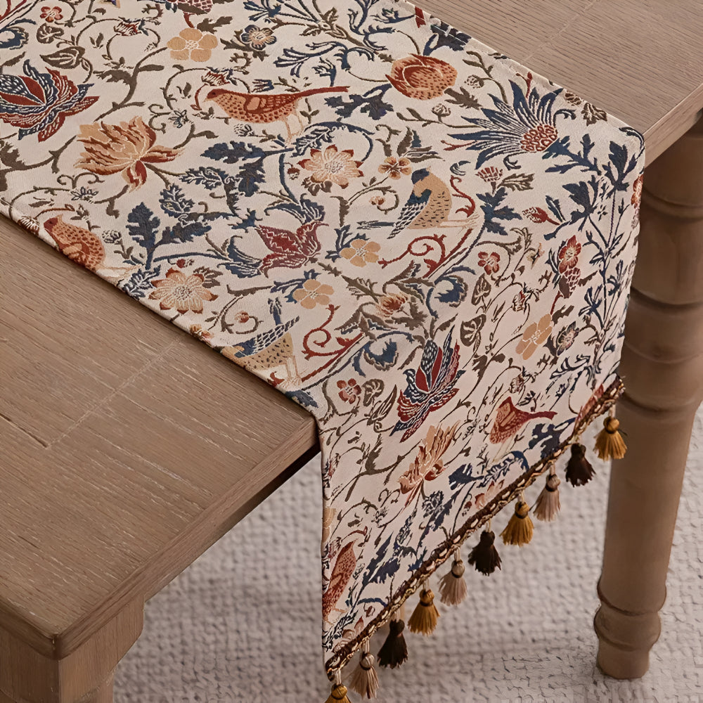 Floral & Bird Jacquard Table Runner
