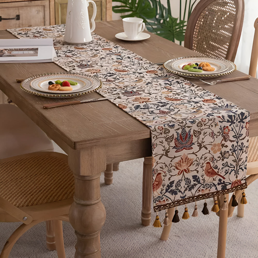 Floral & Bird Jacquard Table Runner