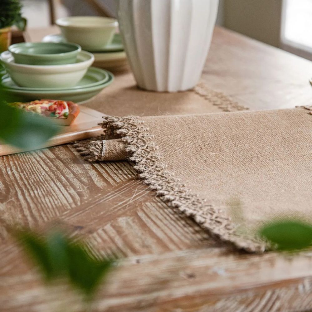Burlap Charm Boho Table Runner