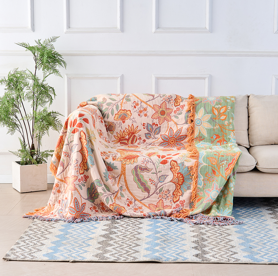 Rustic Floral Boho Blanket | Cotton Floral Blanket