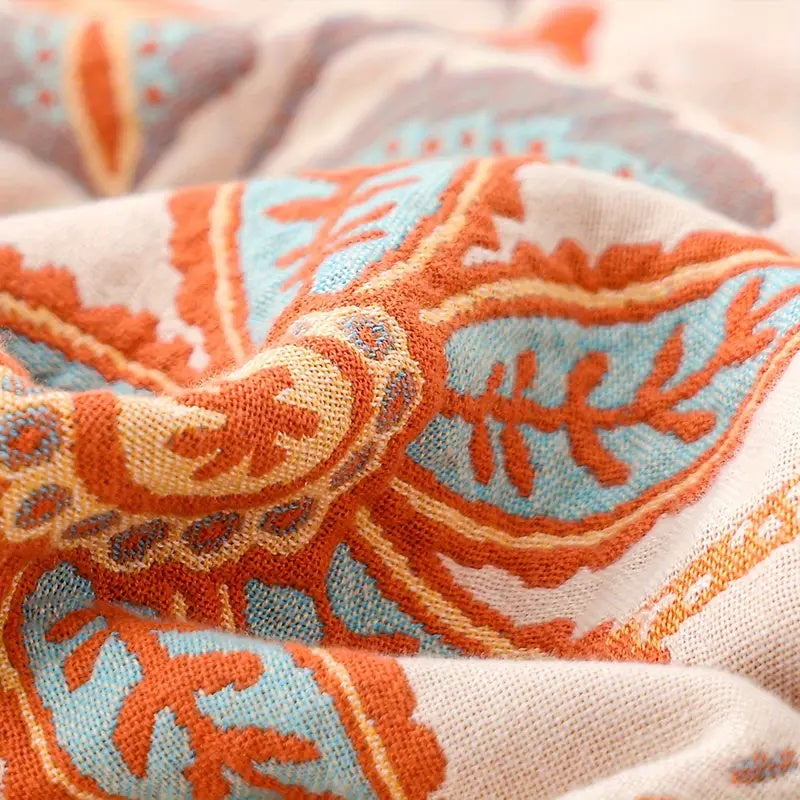 Rustic Floral Boho Blanket | Cotton Floral Blanket