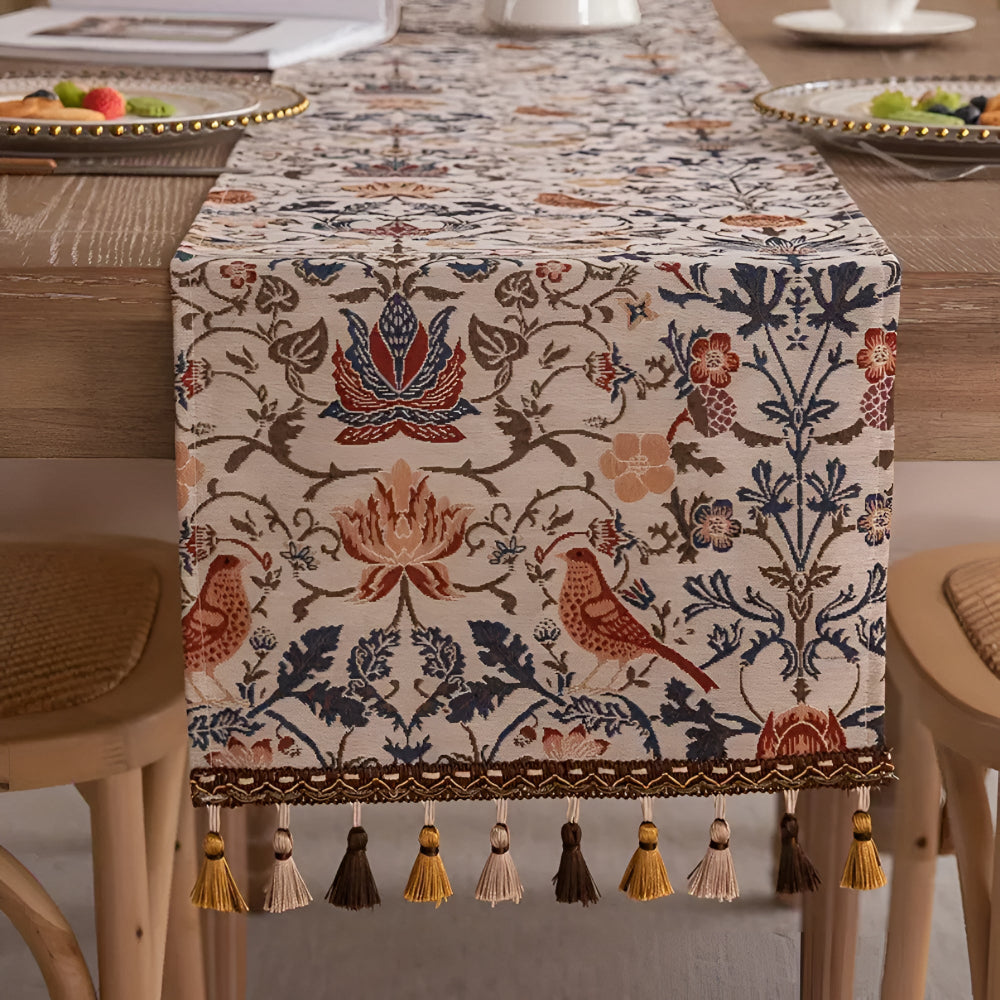 Floral & Bird Jacquard Table Runner