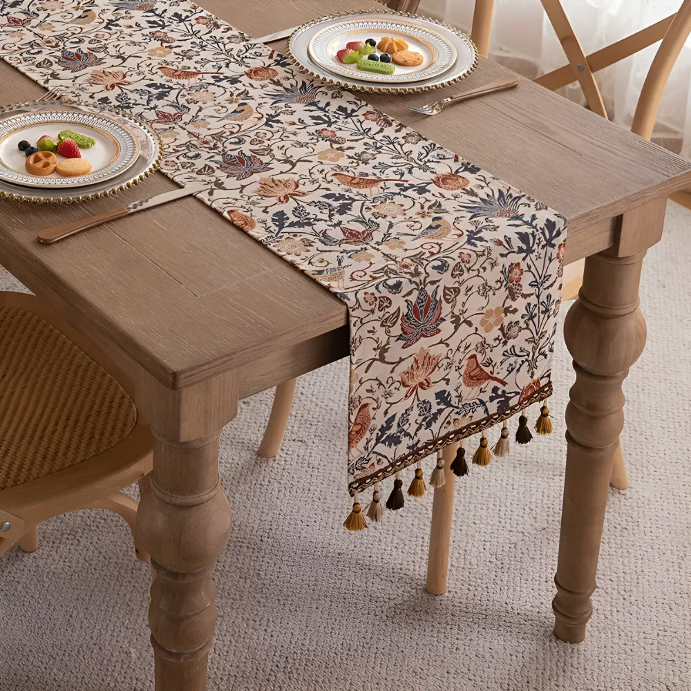 Floral & Bird Jacquard Table Runner