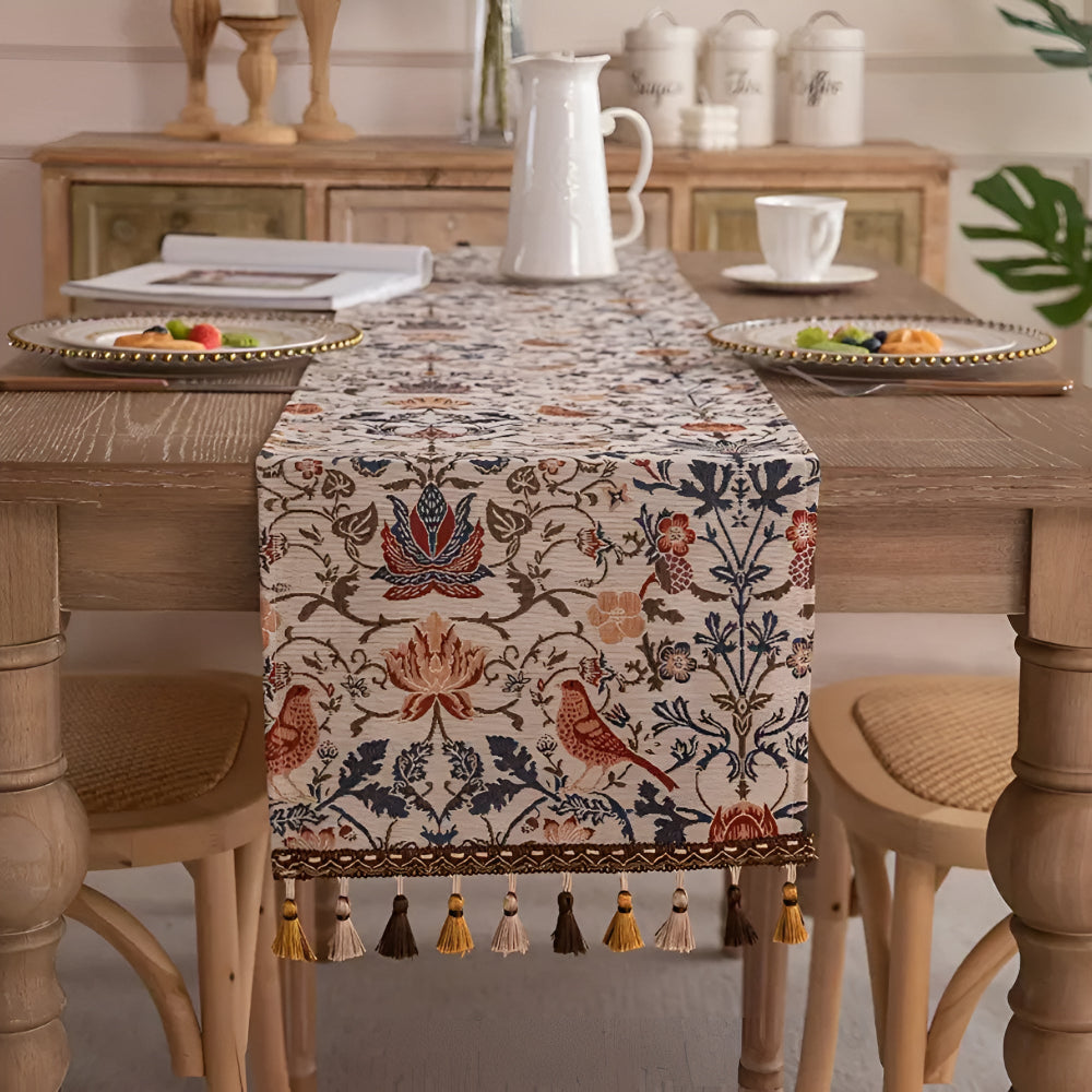 Floral & Bird Jacquard Table Runner