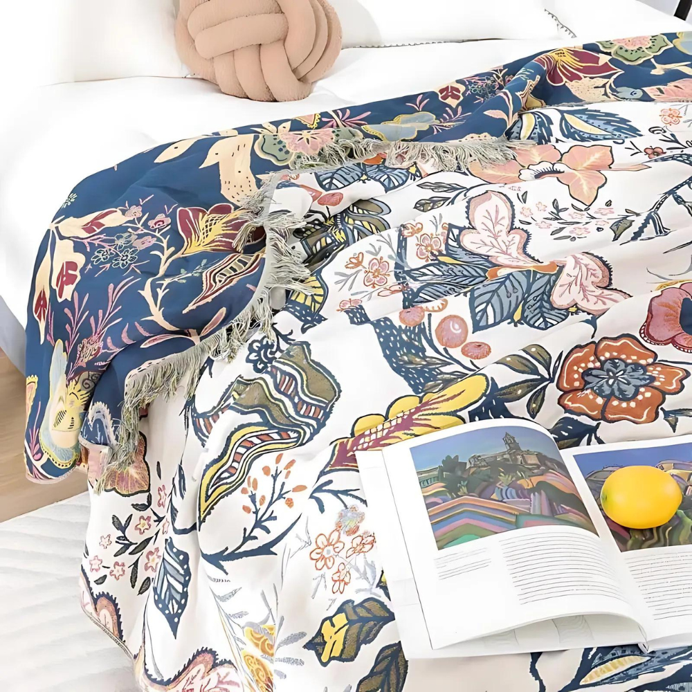 Rustic Artistic Flora Blanket | Cotton Floral Blanket