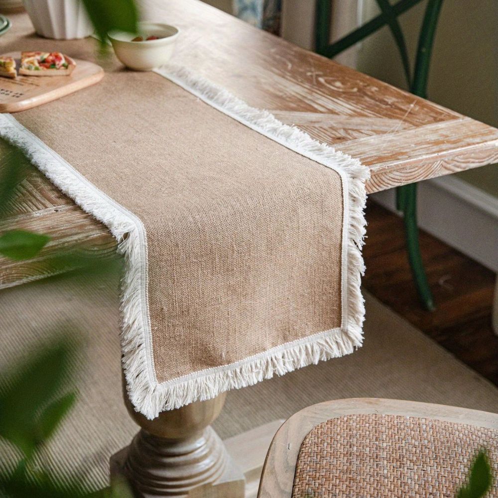 Burlap Charm Boho Table Runner
