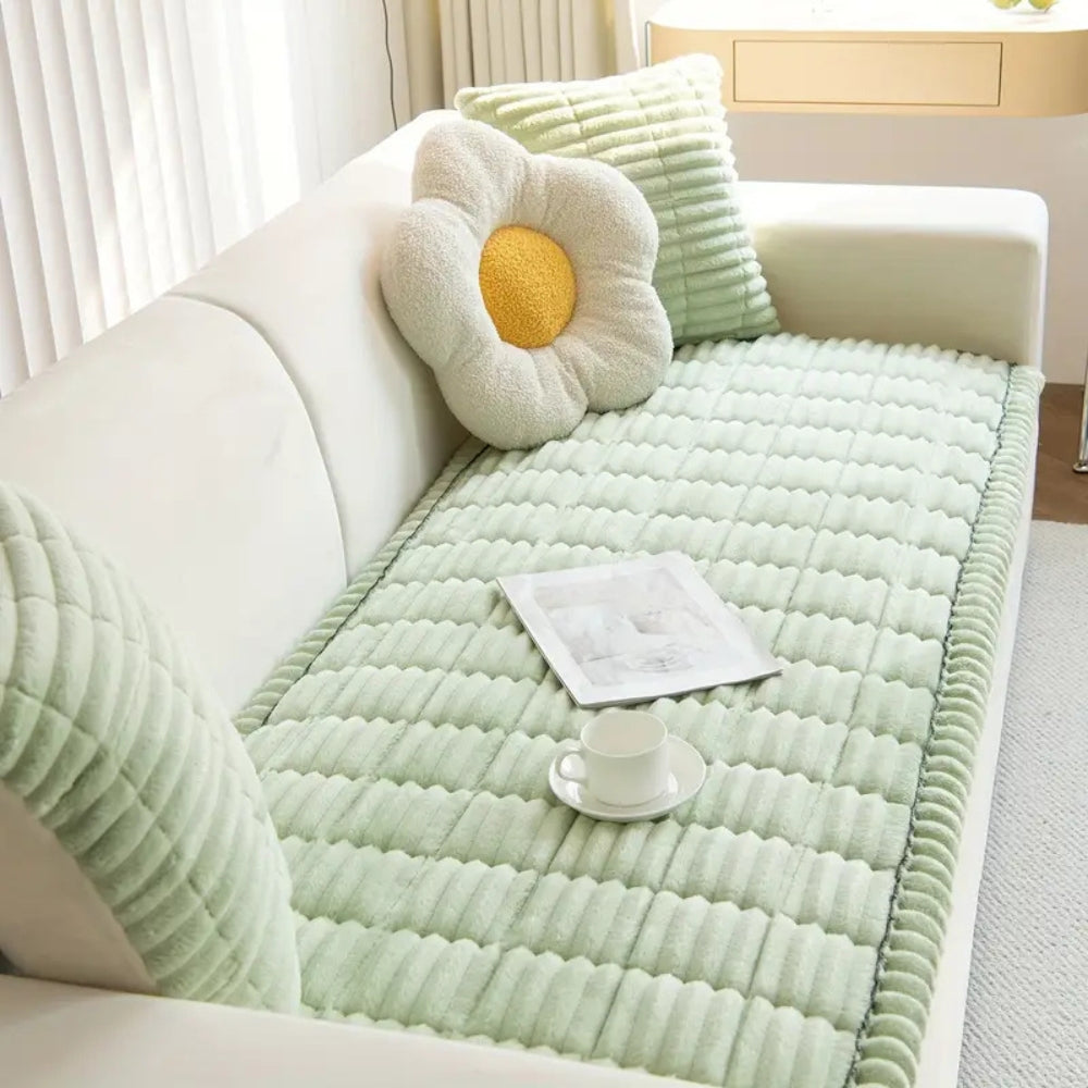 Plush Pleated Edges Couch Cover